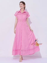 Women Sleeveless Lapel Long Dress