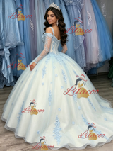 White Tulle Appliques Long Sleeve Quinceanera Dress