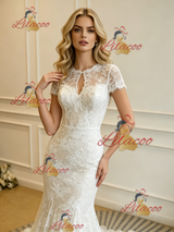 White Mermaid Lace Short Sleeve Wedding Dress