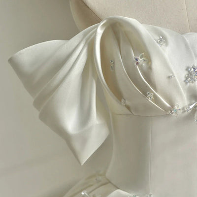 White Satin Crystal Wedding Dress