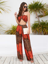 Slim-fit Tube Top Printed Wide-leg Pants Suit