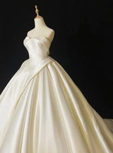 Ivory White Satin Strapless Wedding Dress