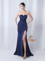Mermaid Strapless Pleats Split Prom Dress