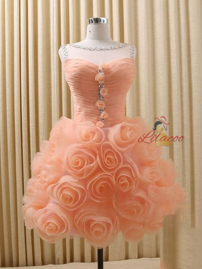 Purple Tulle Flower Pleats Homecoming Dress