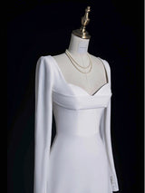 White Square Neck Long Sleeve Wedding Dress
