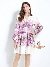 Retro Palace V-neck Long Sleeve Printed Dress