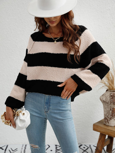 Spliced Striped Pullover Loose Sweater