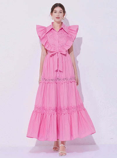 Heavy Industry Stitching Lapel Long Dress
