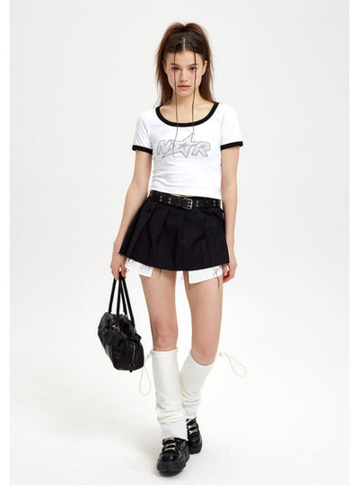 Short Letter Rhinestone Short Sleeve T-shirt