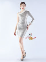 One Shoulder Long Sleeve Prom Dress