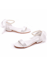2 cm White Silk Satin Beaded Sandals
