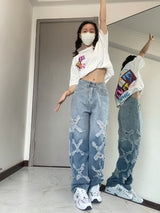 Retro High Waist Holes Jeans
