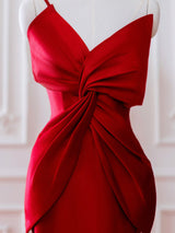 Red Mermaid Satin Straps Prom Dress