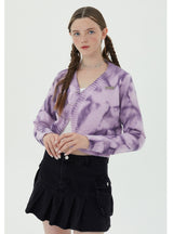 V-neck Long Sleeve Retro Tie-dyeing Sweater
