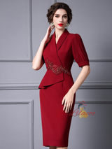 Burgundy V-neck Beading Crystal Mother Of The Bride Dress