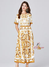 Retro Short Sleeve Printed Dress