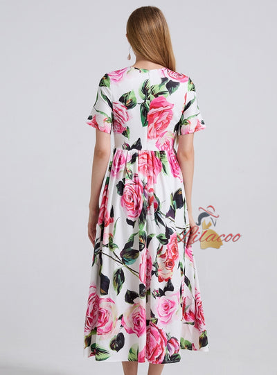 Printed Long Short-sleeved Dress