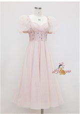 Pink Square Neck Gauze Bead Dress