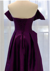 Purple Satin Off the Shoulder Prom Dress