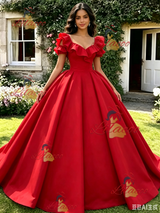 Red Puff Sleeve Quinceanera Dress