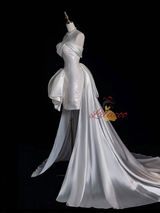 White Sheath Sequins Satin Wedding Dress