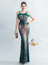 Spaghetti Straps Sequins Mermaid Prom Dress