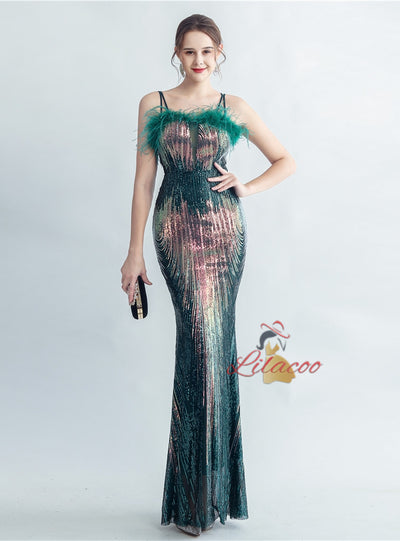 Spaghetti Straps Sequins Mermaid Prom Dress