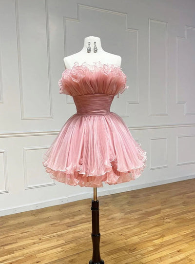 Pink Tulle Pleats Homecoming Dress