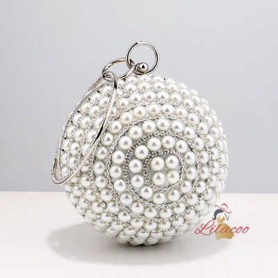 Hand-held Small Round Pearl Dinner Bag
