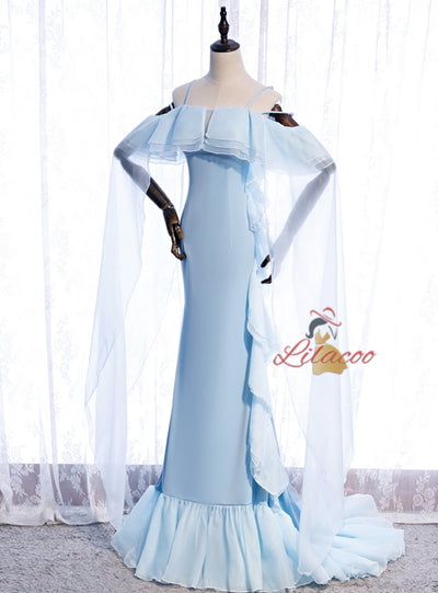 Blue Mermaid Spaghetti Straps Prom Dress