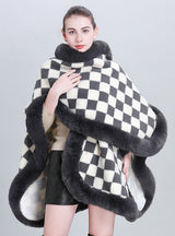 Thickened Plaid Fur Collar Cloak Shawl