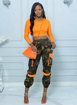 Contrasting Color Pocket Camouflage Pant