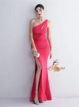 One Shoulder Split Prom Dress