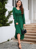 V-neck Long Sleeve Jacquard Silm Waist Dress