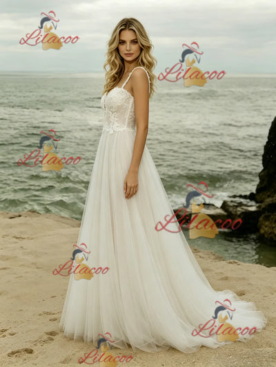 Tulle Lace Straps Wedding Dress