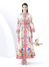 Palace Wind Horn Sleeve Button Printed Dress