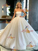 White Sequins Strapless Wedding Dress