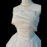 White Strapless Pleats Wedding Dress