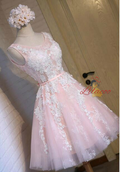 Blue Lace Tulle Homecoming Dress