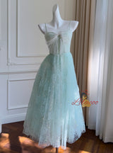 Green Sequins Mesh Suspender Dress