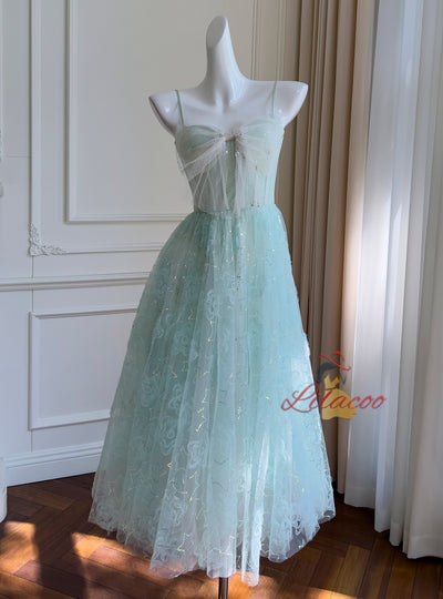 Green Sequins Mesh Suspender Dress