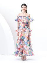 Printed Ruffled Chiffon Dress