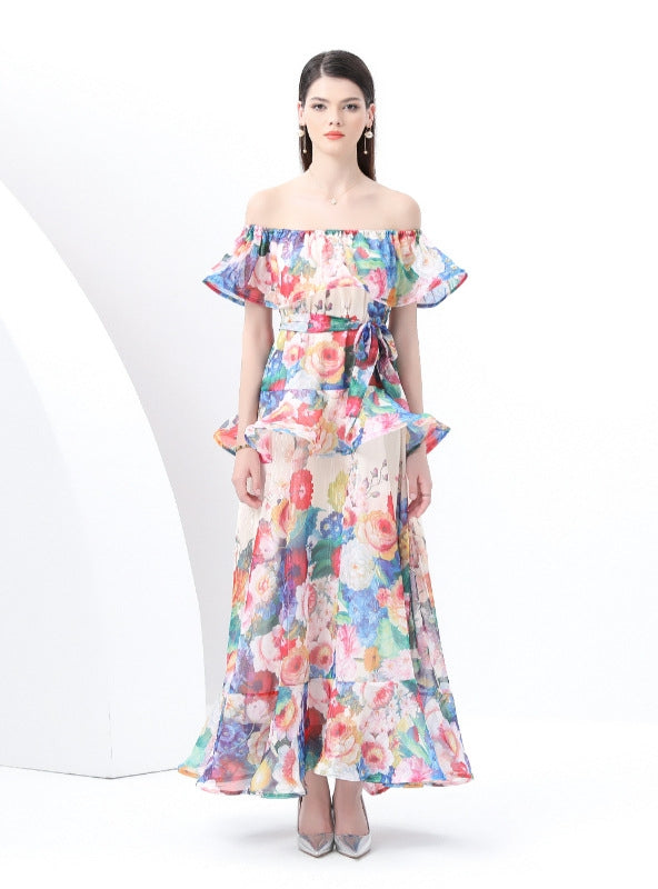 Printed Ruffled Chiffon Dress
