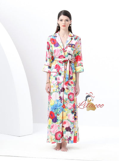 Retro V-neck Long Sleeve Printed Dress