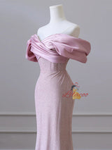 Pink Mermaid Off the Shoulder Pleats Prom Dress