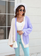 Loose Stitching Color Matching Sweater Coat