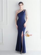 Mermaid One Shoulder Beading Split Prom Dress