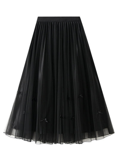 Mesh Pleated Bow Skirt