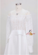 White Lace Long Sleeve Prom Dress