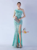 Mermaid Sequins One Shoulder Beading Prom Dress